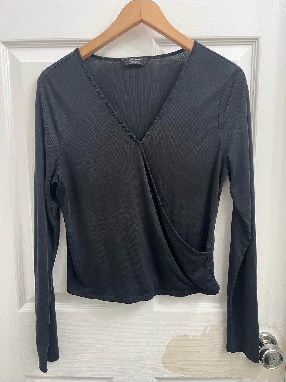 Lucky Brand Black Wrap-Style Long Sleeve Tee